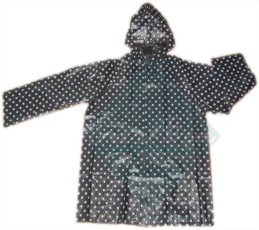 Black Printing PVC Rainwear-Womens PVC Raincoat-Festival Rain Mac Supplier-China Black PVC Plastic Macs Adults